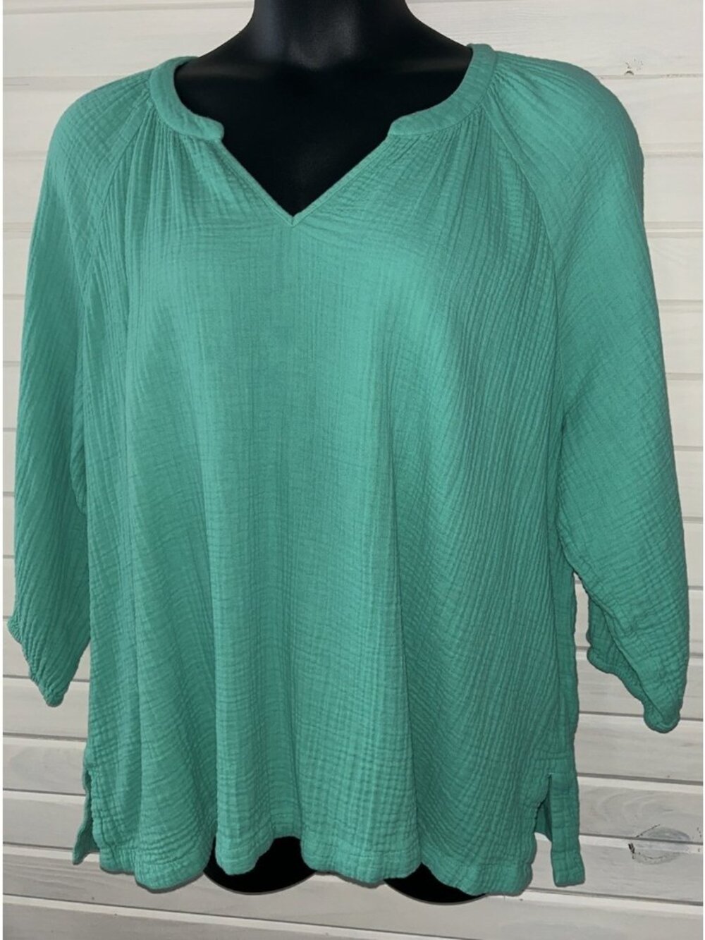 Soft Surroundings Sz PLUS 2X Green Blaine Gauze Pullover Shirt Cotton Tunic EUC